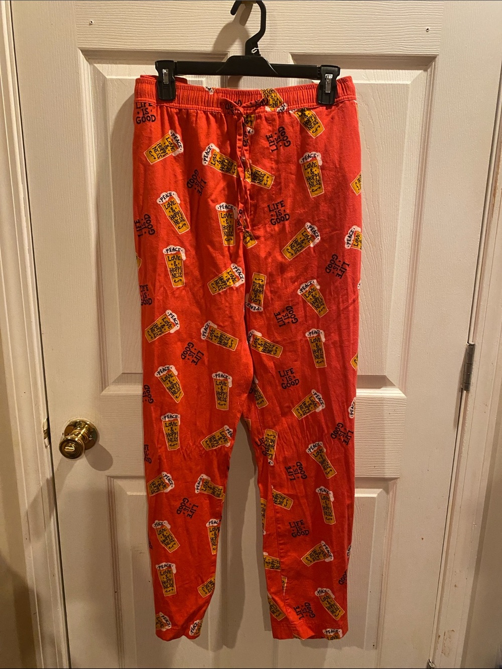Life Is Good Red Printed Lounge Joggers with Yellow Graphic Print